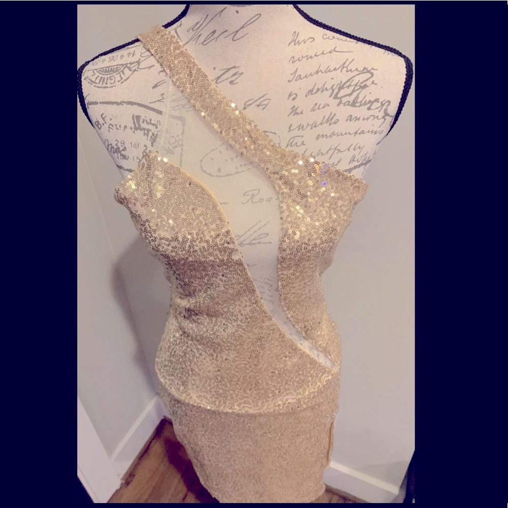 New Gold sequin CBR sheer cut-out dress